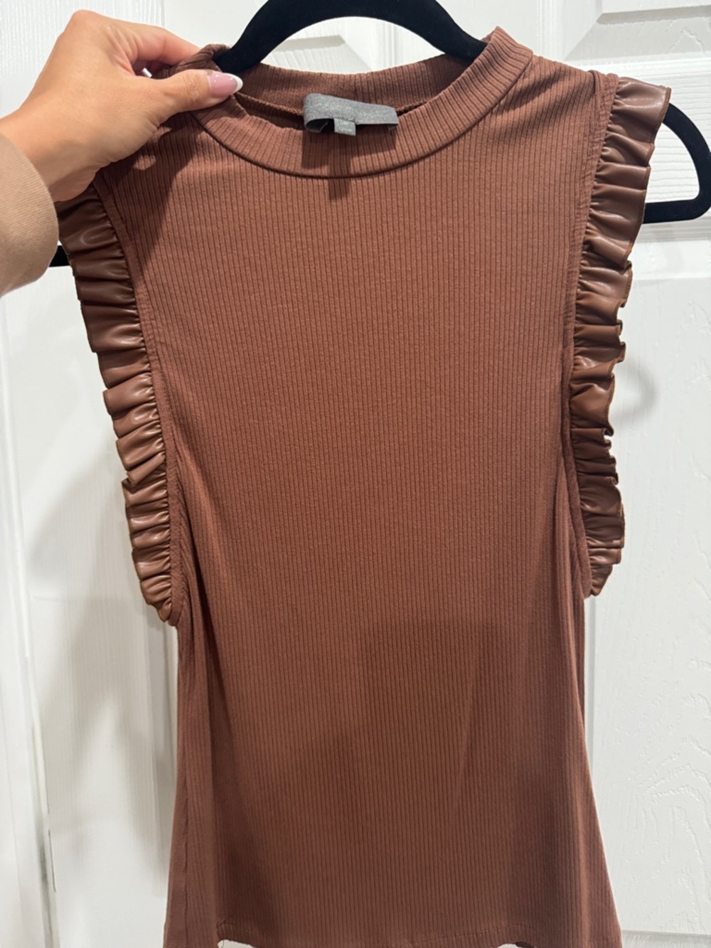 Anthropologie Brown Ribbed Tank with Ruffle Trim - Picture 4 of 4